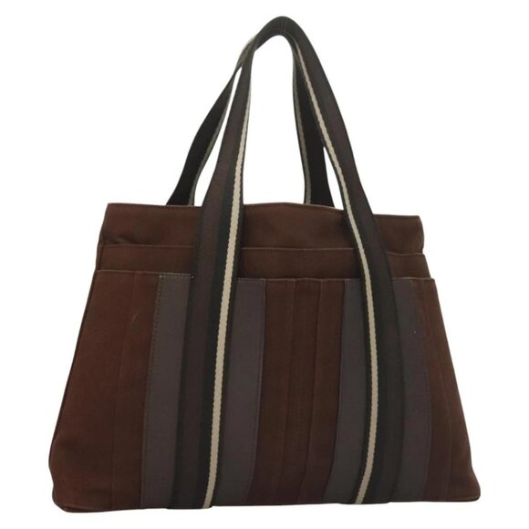 HERMES Trocha Horizontal Zonal MM Hand Bag Canvas Brown Black Auth bs26991 - Picture 1 of 16